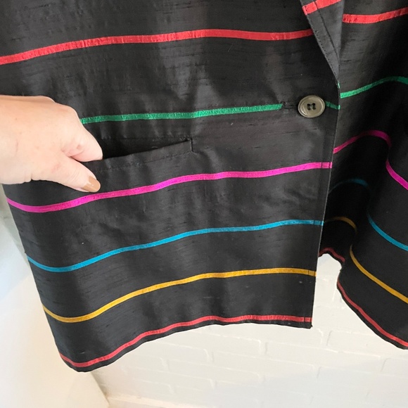 Vintage Women’s Blazer Silk Rainbow Striped Oversized Pockets Single breast 14 - Picture 4 of 8